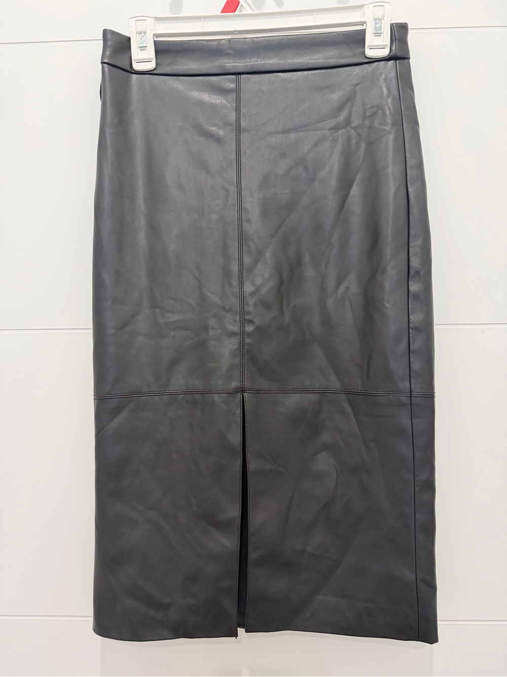 RW&CO. Black Faux Leather Midi Pencil Skirt with Back Slit NWT